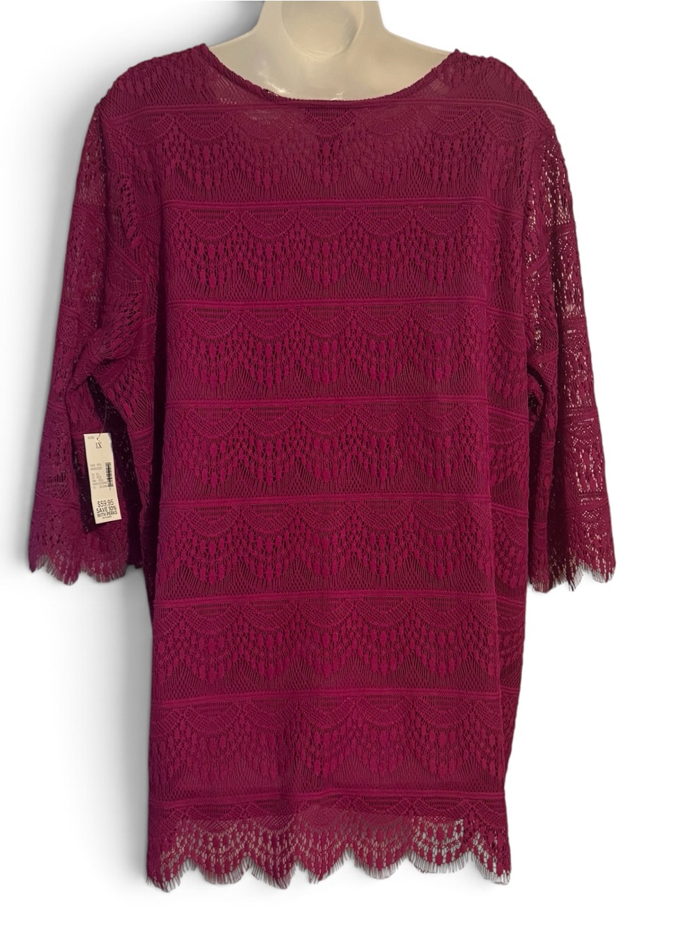 NWT Gorgeous Catherine's Deep Berry Lace Overlay Top  PLUS: 1X  #K - Picture 5 of 9